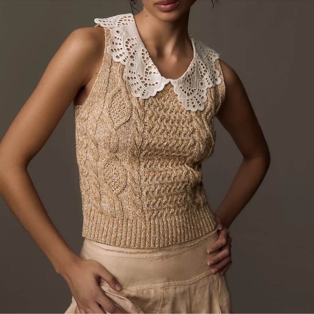 Anthropologie Lace Collar Sweater Tank